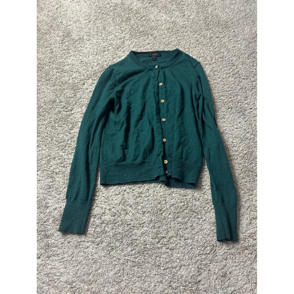 JCrew Tippi Cardigan Sweater Forest Green 100% Merino Wool E1342 Womens Medium